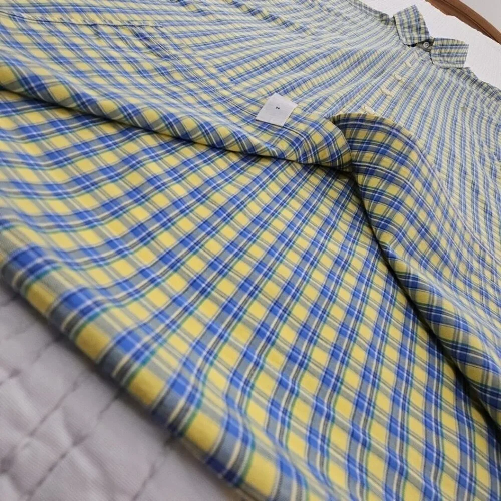 Ralph‎ Lauren Blake Shirt Men's L Yellow Blue Check 100% Cotton EUC Classic LS